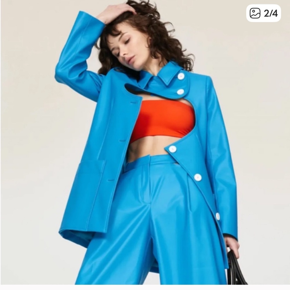 Blue Vegan Leather Cutout Pants Plus Size 42 Nina Ricci